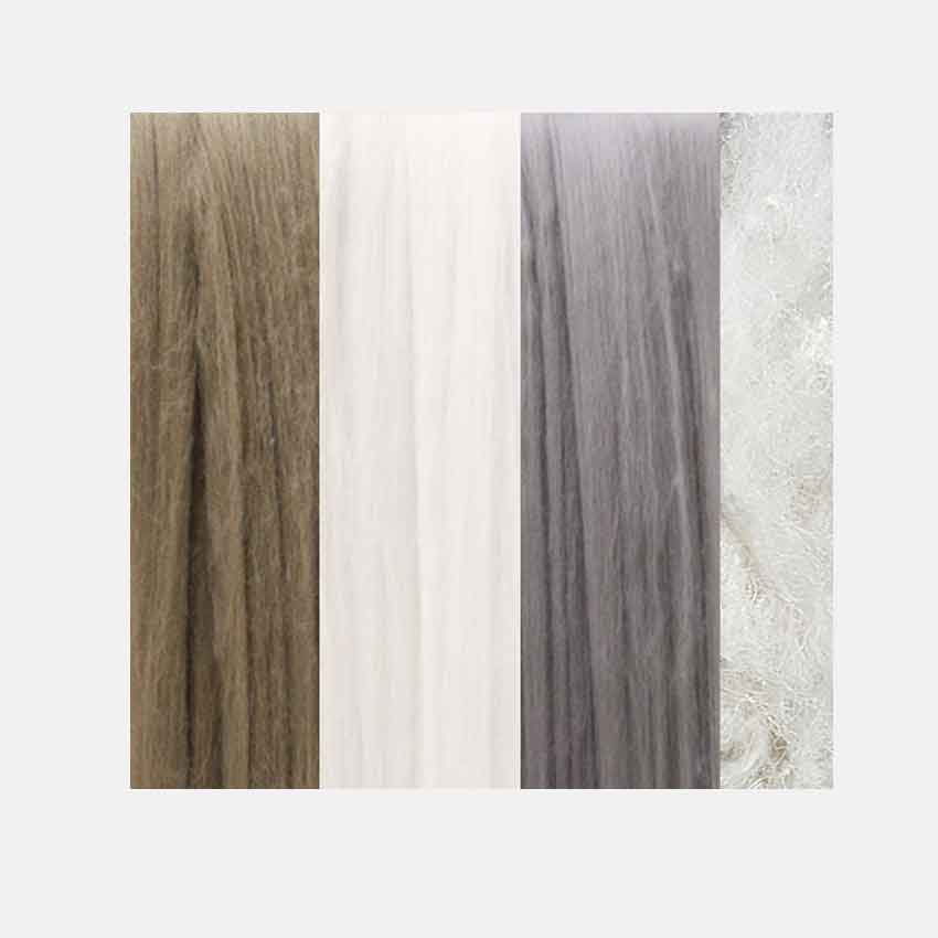 sixty grams divine merino wool top for felting in stone which is browns and greys