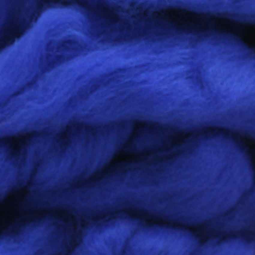 close up of close up of corrie wool top for felting in big blue colour