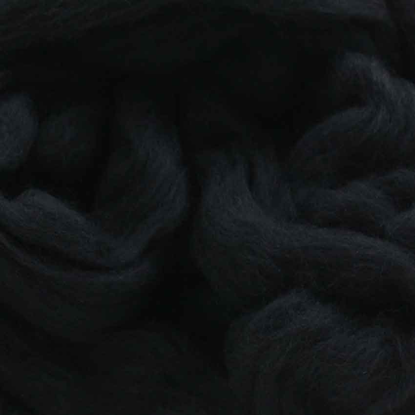 close up of corrie wool top for felting in black colour