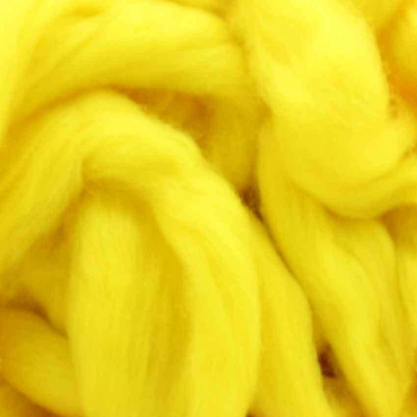 close up of corrie wool top for felting in daffodil colour