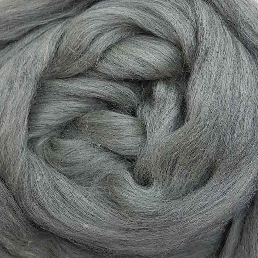 close up of corrie wool top for felting in undyed silver fox colour