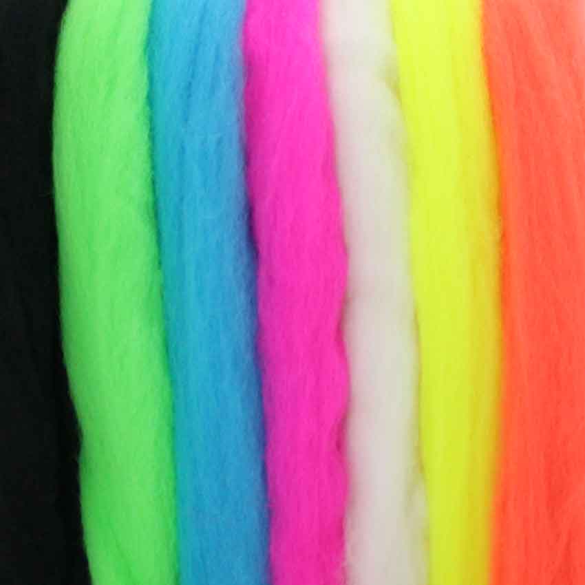 one hundred  grams corrie wool top for felting in six zing colours