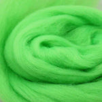 close up of corrie wool top for felting in zing green colour