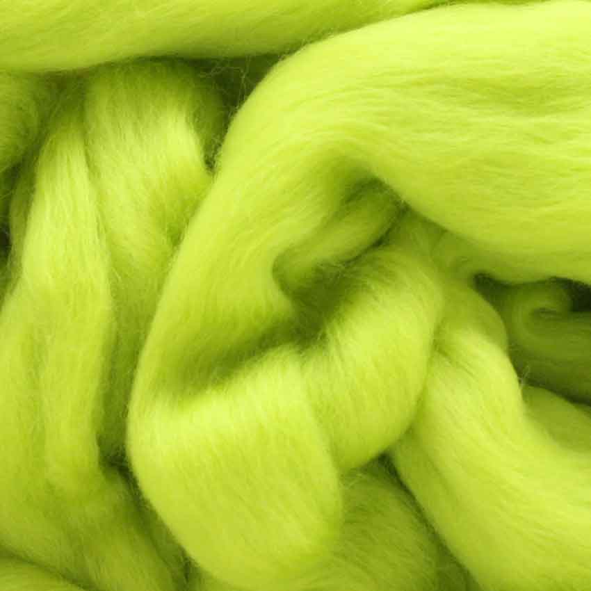 fifty grams divine merino wool top for felting in lime splice colour