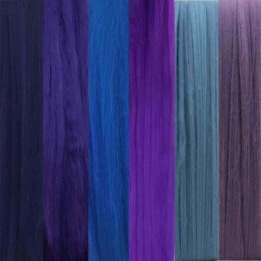 one hundred grams divine merino wool top in 6 colours  Blues to Purples  for felting